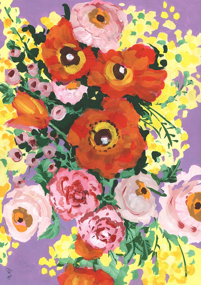 Red And Pink Bouquet On Violet art print by Ania Zwara for $57.95 CAD