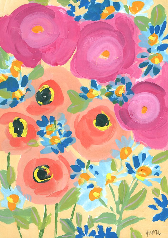Pink Roses And Coral Anemones art print by Ania Zwara for $57.95 CAD