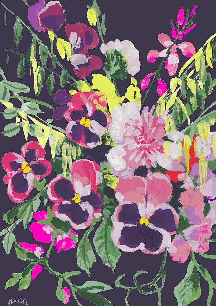 Pink Pansies On Dark Purple art print by Ania Zwara for $57.95 CAD