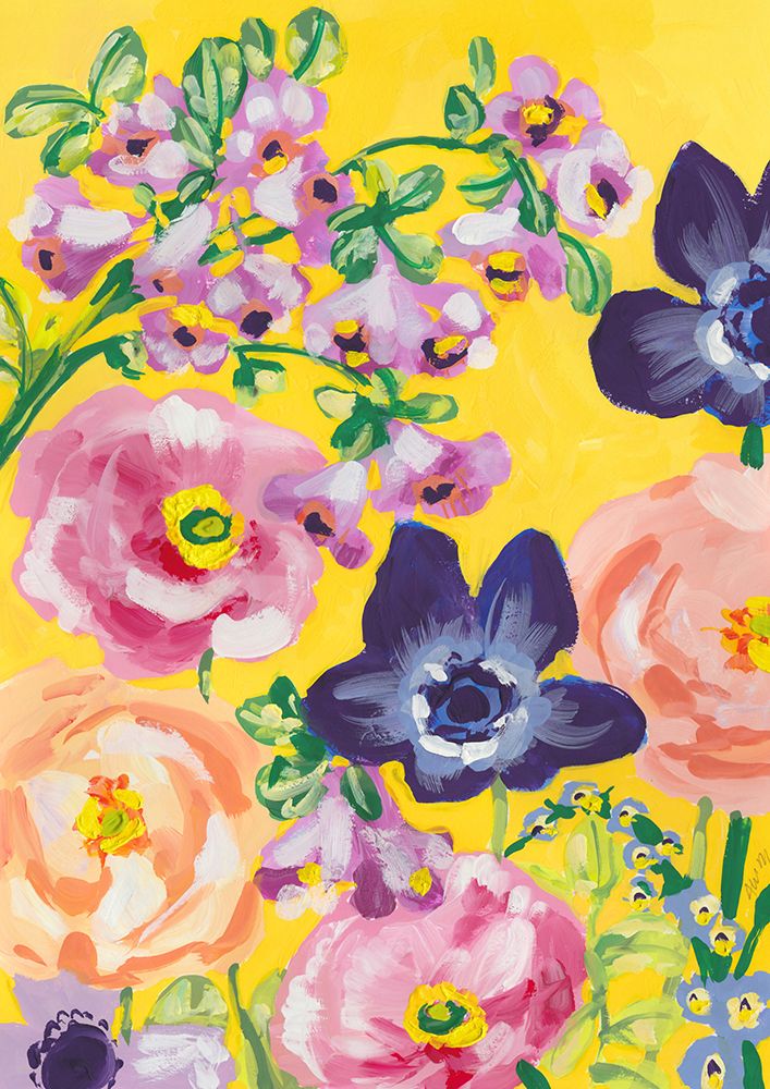 Navy Anemones On Yellow art print by Ania Zwara for $57.95 CAD