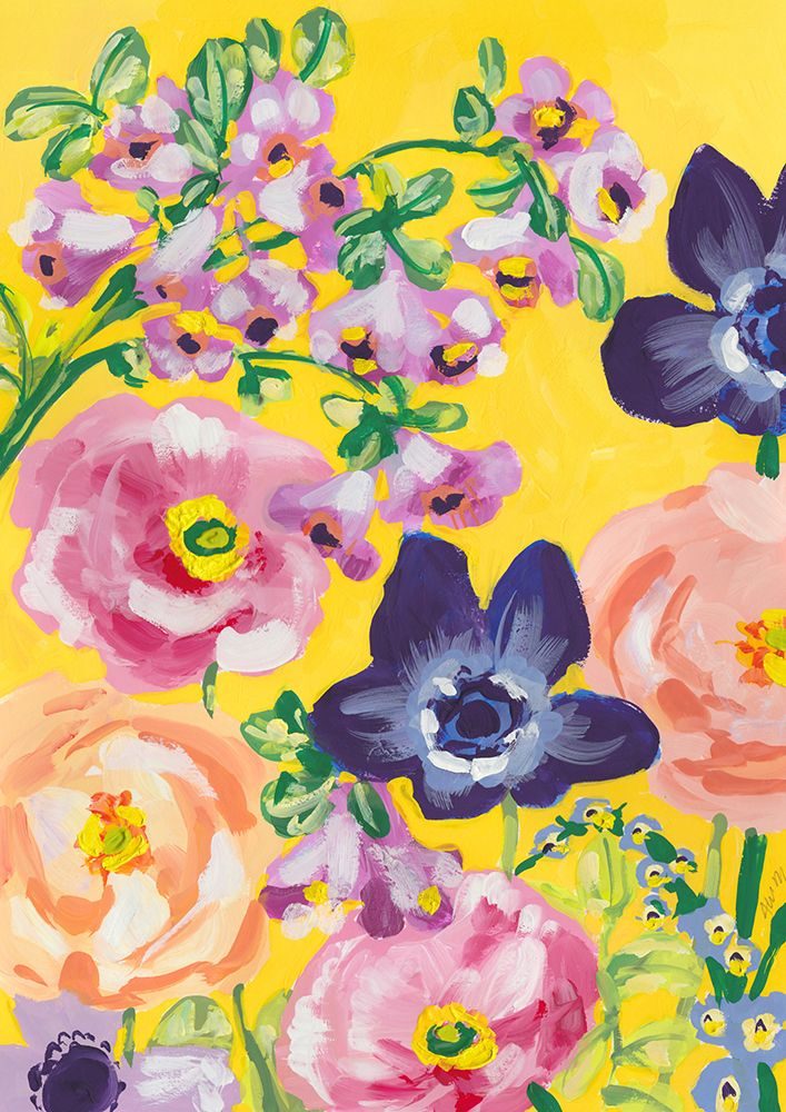 Navy Anemones On Yellow art print by Ania Zwara for $57.95 CAD