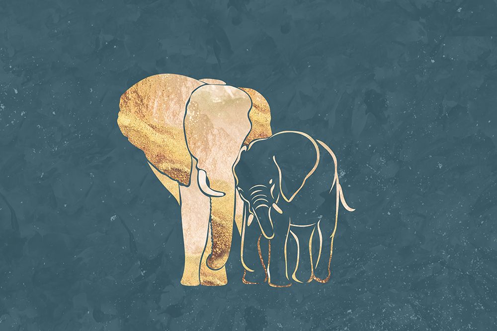 Elephant mum baby gold art print by Sarah Manovski for $57.95 CAD