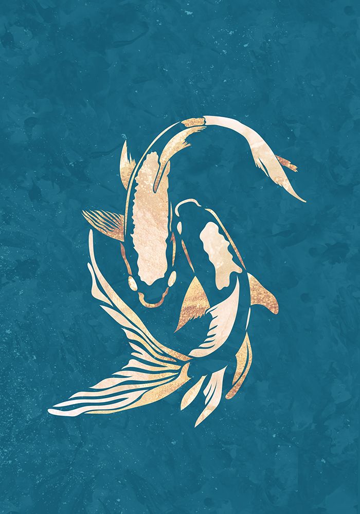 Gold Blue Koi Fish art print by Sarah Manovski for $57.95 CAD