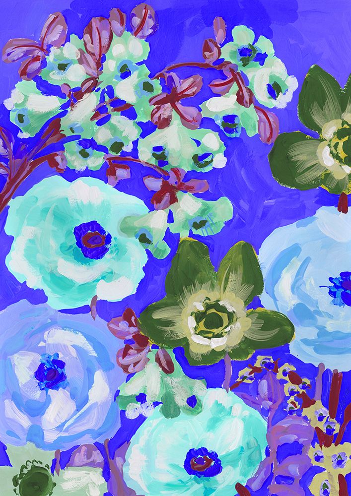 Green Anemones On Cobalt Blue art print by Ania Zwara for $57.95 CAD