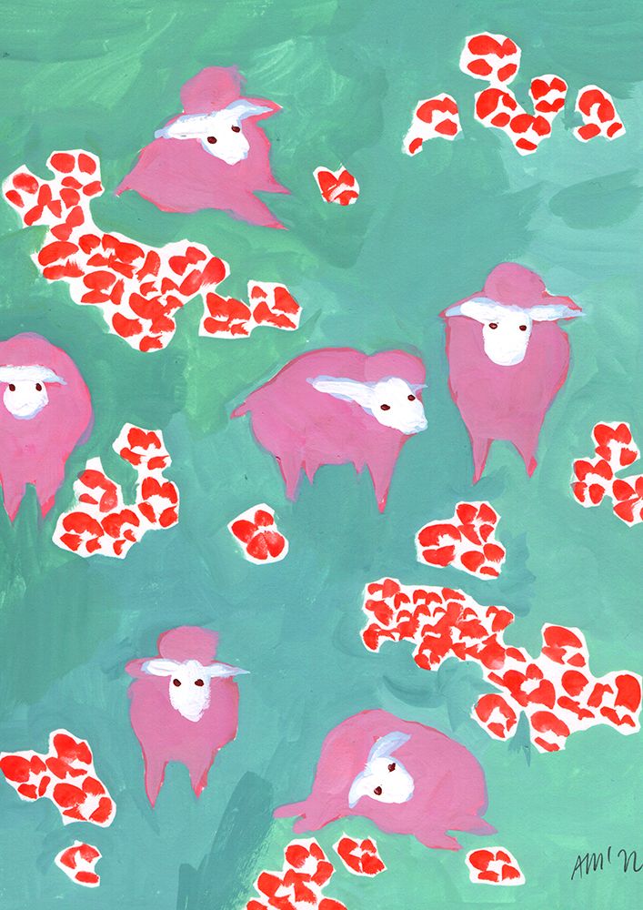 Pink Sheep On A Green Meadow art print by Ania Zwara for $57.95 CAD