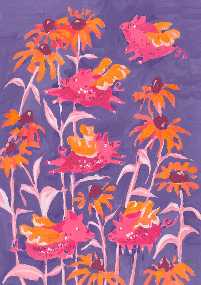 Pink Flying Piglets art print by Ania Zwara for $57.95 CAD