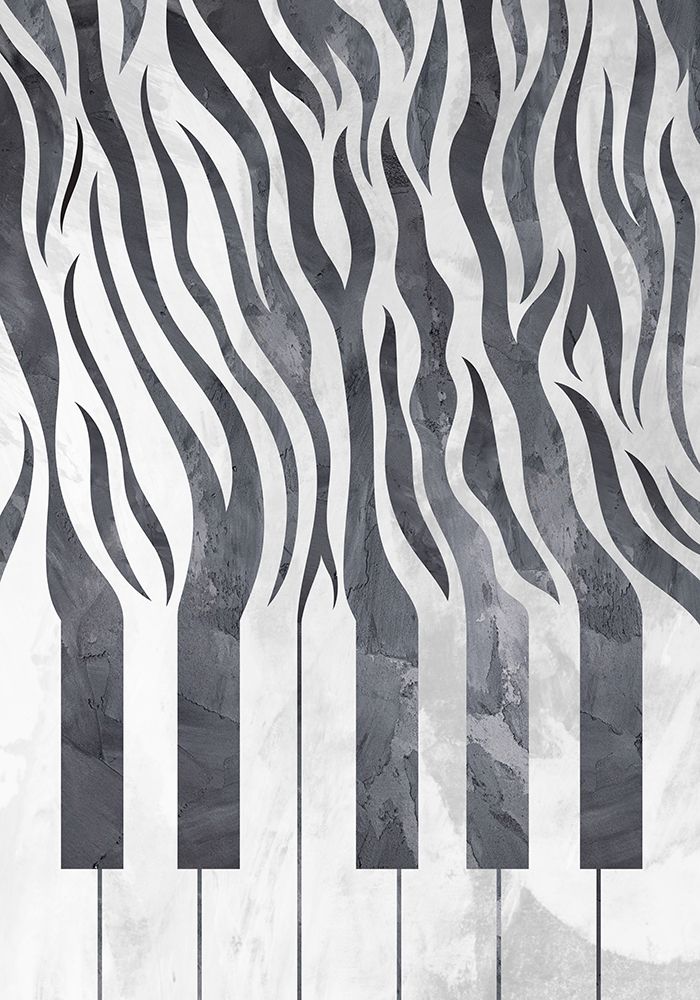 Zebra piano print music black concrete art print by Sarah Manovski for $57.95 CAD