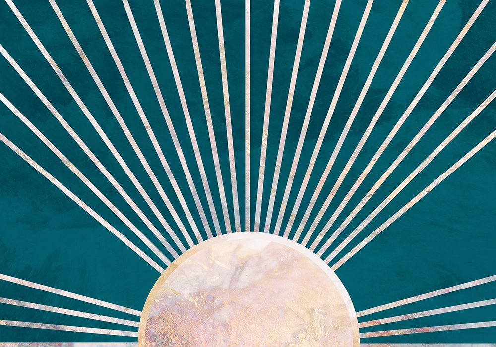 Gold Sun Rays Mural Turquoise art print by Sarah Manovski for $57.95 CAD