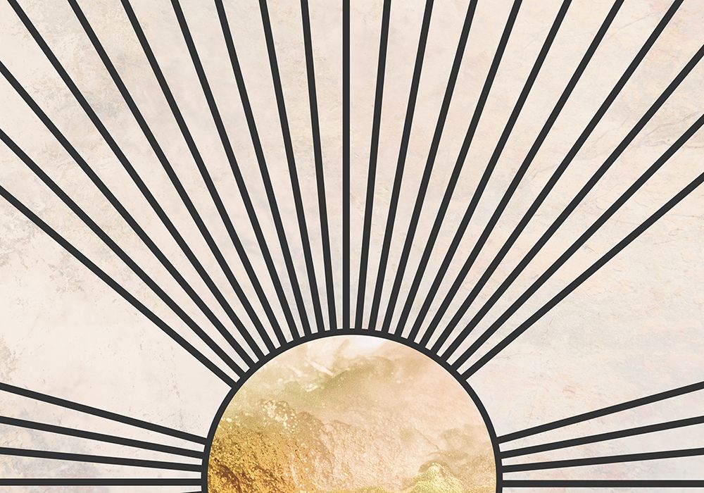 Gold Sun Rays Mural Concrete Black art print by Sarah Manovski for $57.95 CAD