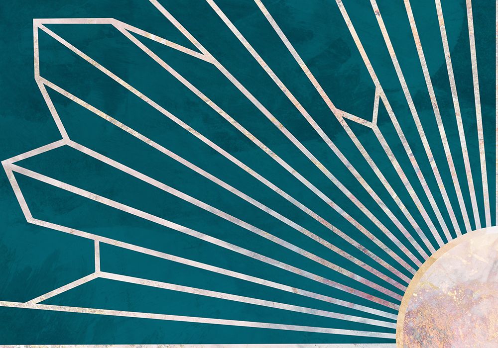 Gold Geometric Sun Rays Mural Turquoise art print by Sarah Manovski for $57.95 CAD