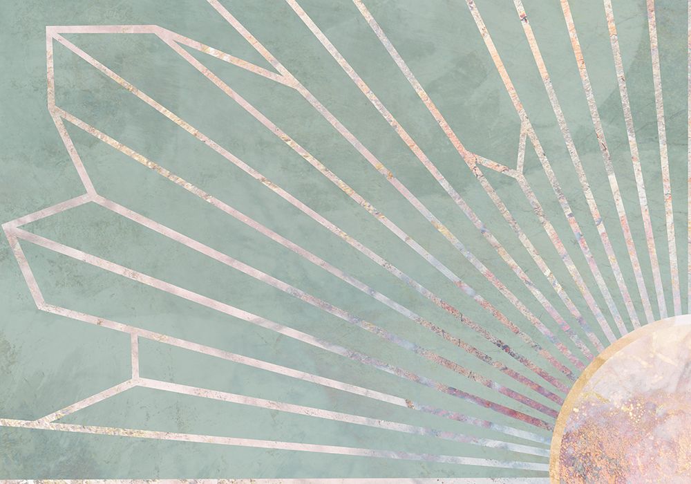 Gold Geometric Sun Rays Mural Green art print by Sarah Manovski for $57.95 CAD