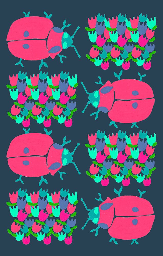Ladybugs In Flowers art print by Ania Zwara for $57.95 CAD