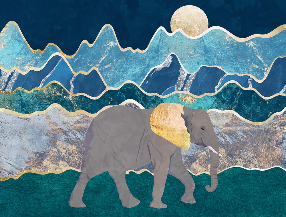 Landscape elephant moonlit mountains art print by Sarah Manovski for $57.95 CAD