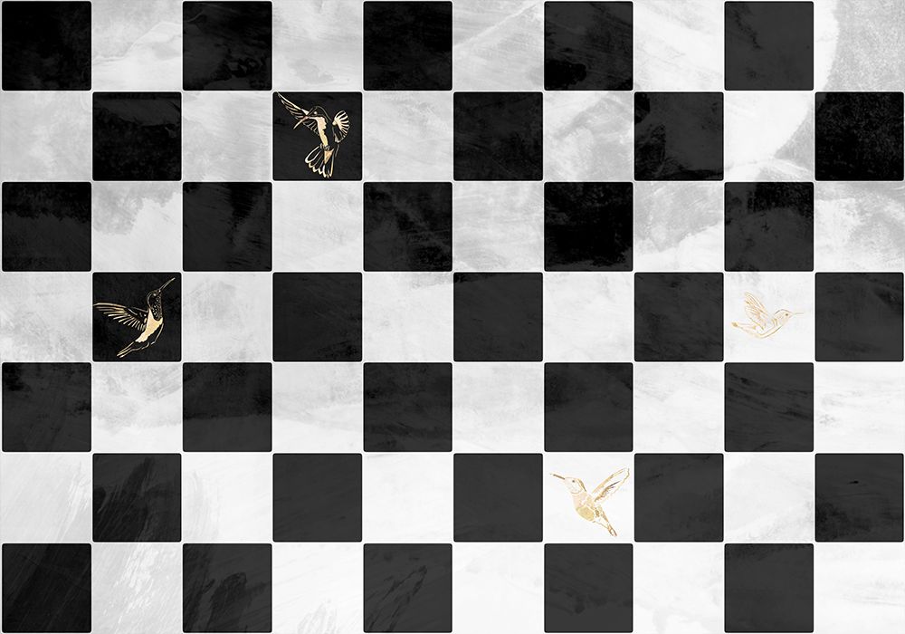Checkerboard with gold hummingbirds art print by Sarah Manovski for $57.95 CAD