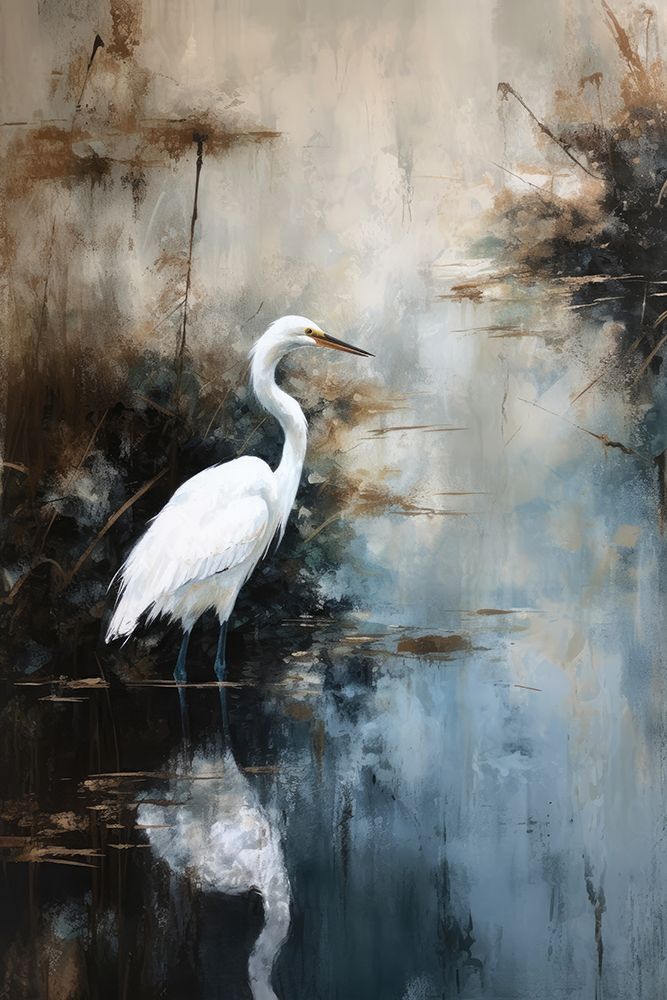 Egret in Lake art print by Treechild for $57.95 CAD