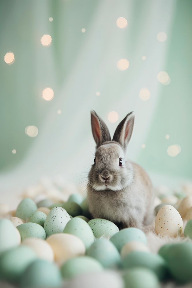 Bunny and Pastel Eggs art print by Treechild for $57.95 CAD