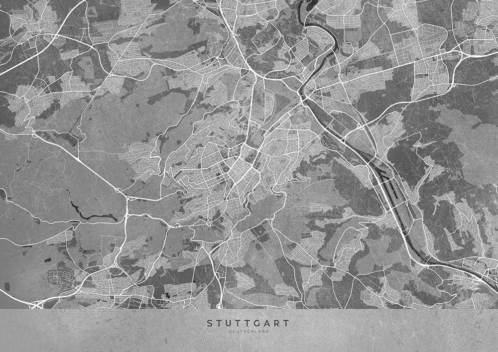 Gray vintage map of Stuttgart downtown Germany art print by Rosana Laiz Blursbyai for $57.95 CAD