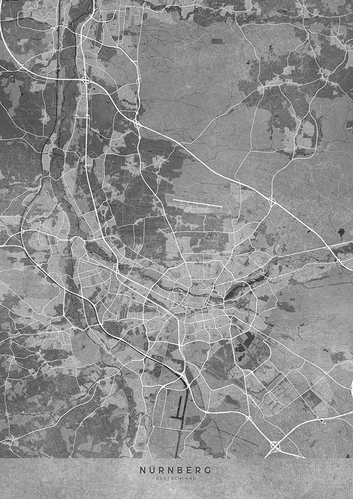 Gray vintage map of NAAndfrac14;rnberg Germany art print by Rosana Laiz Blursbyai for $57.95 CAD