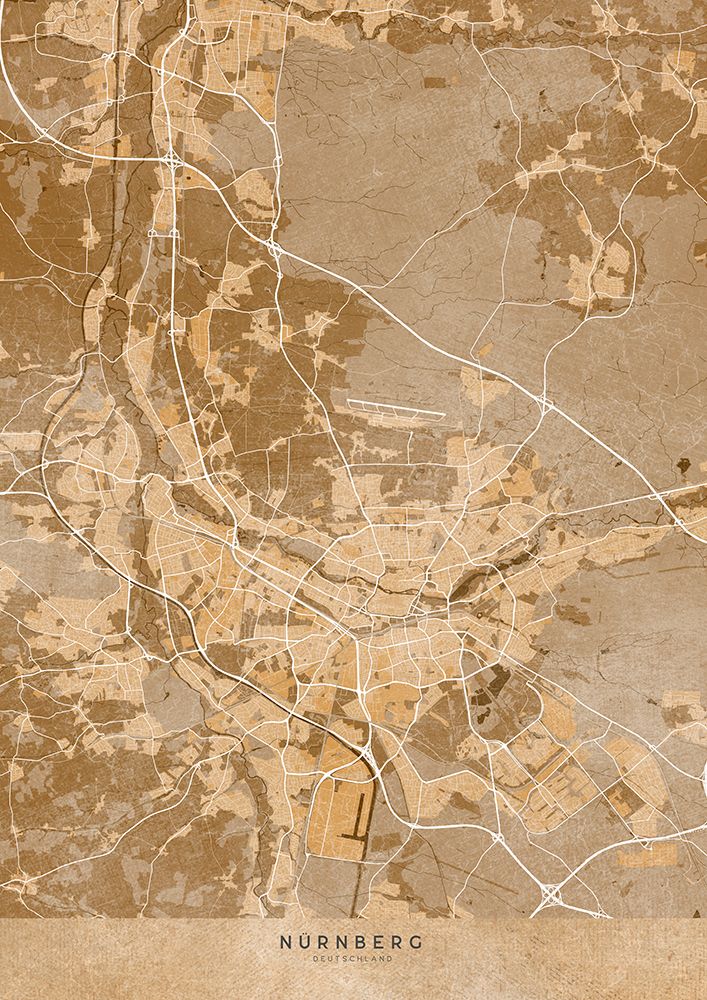 Sepia vintage map of NAAndfrac14;rnberg Germany art print by Rosana Laiz Blursbyai for $57.95 CAD
