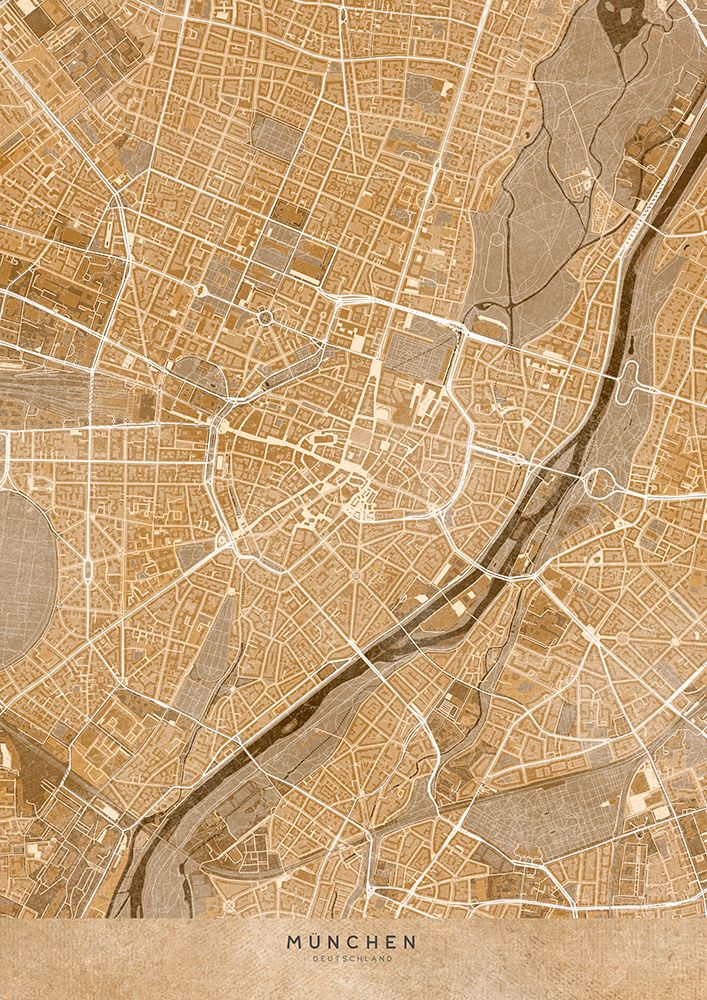 Sepia vintage map of Munich downtown Germany art print by Rosana Laiz Blursbyai for $57.95 CAD