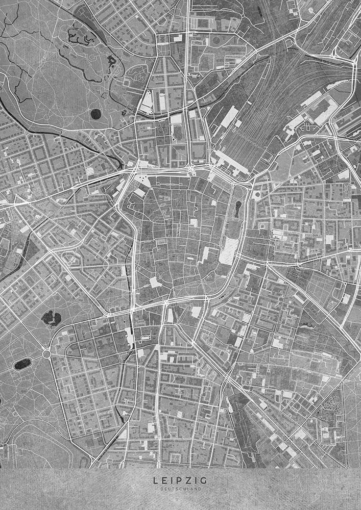 Gray vintage map of Leipzig Germany art print by Rosana Laiz Blursbyai for $57.95 CAD
