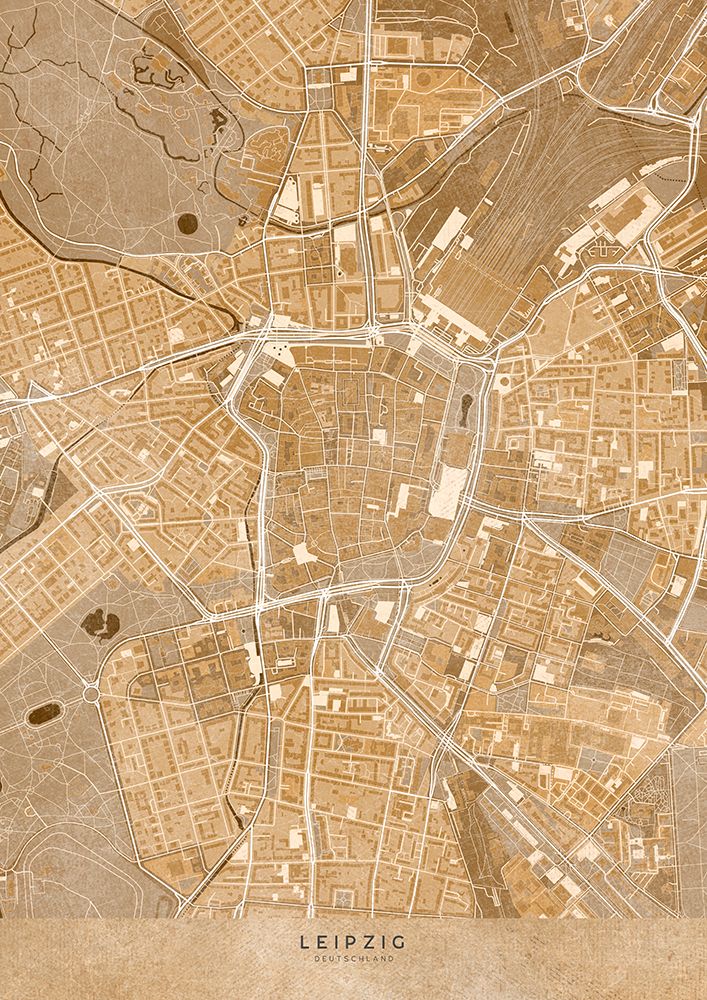 Sepia vintage map of Leipzig Germany art print by Rosana Laiz Blursbyai for $57.95 CAD