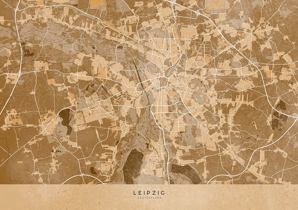 Sepia vintage map of Leipzig Germany art print by Rosana Laiz Blursbyai for $57.95 CAD