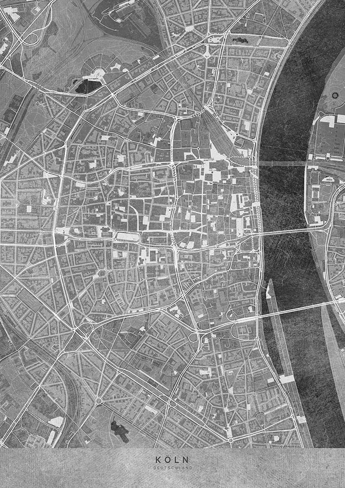 Gray vintage map of KApln downtown Germany art print by Rosana Laiz Blursbyai for $57.95 CAD
