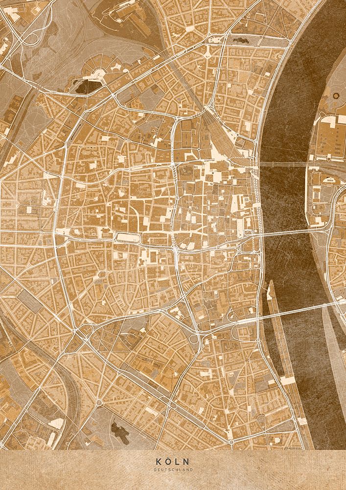 Sepia vintage map of KApln downtown Germany art print by Rosana Laiz Blursbyai for $57.95 CAD