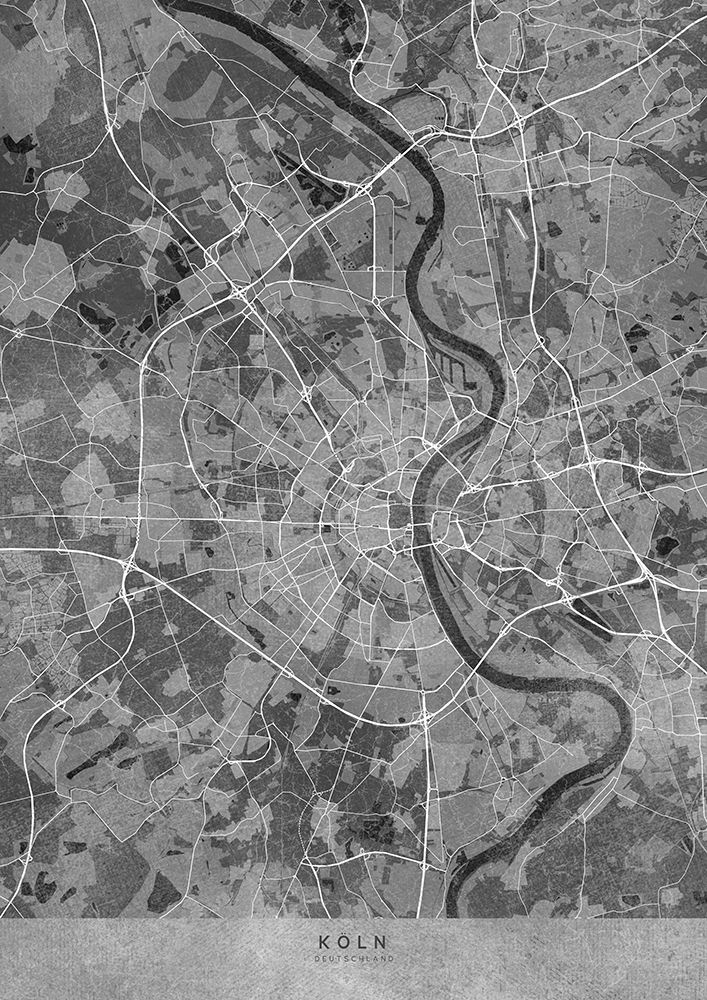 Gray vintage map of KApln Germany art print by Rosana Laiz Blursbyai for $57.95 CAD