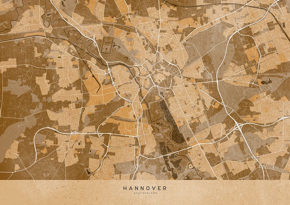 Sepia vintage map of Hannover Germany art print by Rosana Laiz Blursbyai for $57.95 CAD