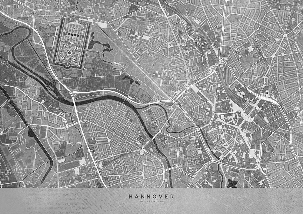 Gray vintage map of Hannover downtown Germany art print by Rosana Laiz Blursbyai for $57.95 CAD