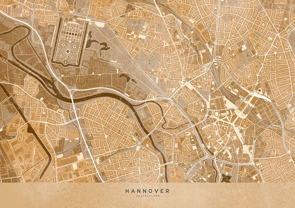 Sepia vintage map of Hannover downtown Germany art print by Rosana Laiz Blursbyai for $57.95 CAD