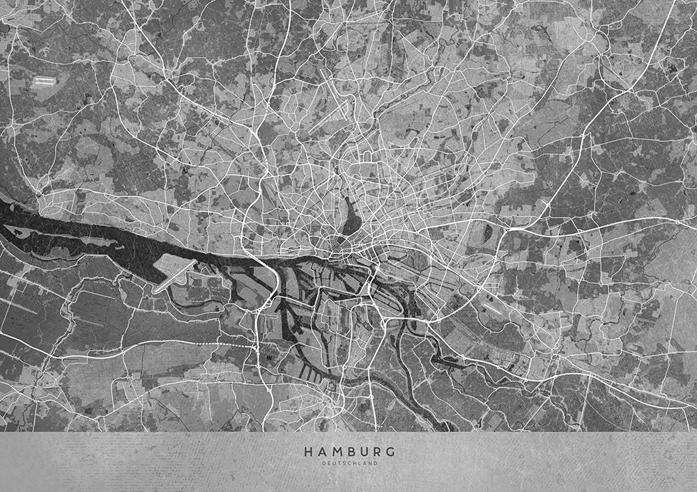 Gray vintage map of Hamburg Germany art print by Rosana Laiz Blursbyai for $57.95 CAD