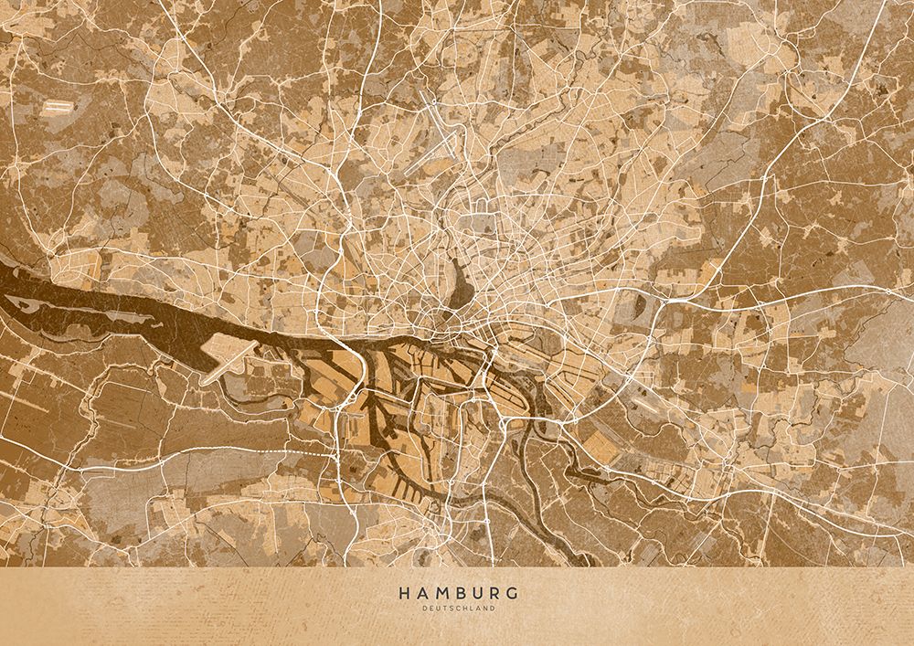 Sepia vintage map of Hamburg Germany art print by Rosana Laiz Blursbyai for $57.95 CAD