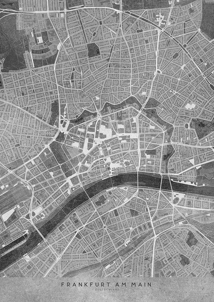 Gray vintage map of Frankfurt downtown Germany art print by Rosana Laiz Blursbyai for $57.95 CAD