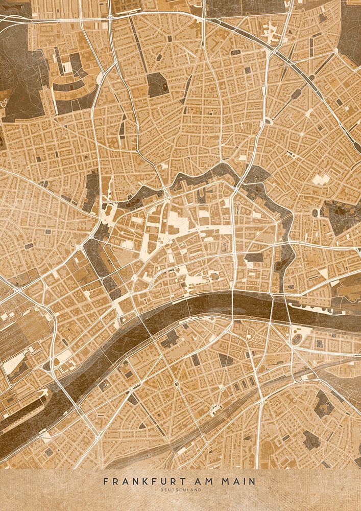 Sepia vintage map of Frankfurt downtown Germany art print by Rosana Laiz Blursbyai for $57.95 CAD