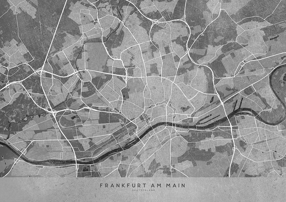 Gray vintage map of Frankfurt Germany art print by Rosana Laiz Blursbyai for $57.95 CAD