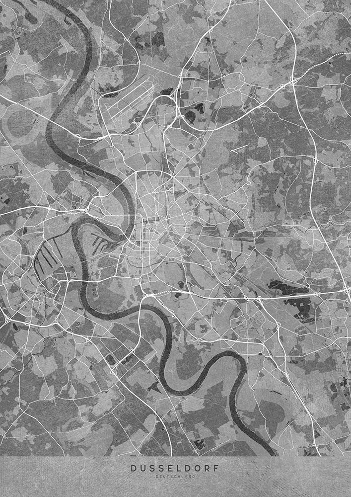 Gray vintage map of DAAndfrac14;sseldorf Germany art print by Rosana Laiz Blursbyai for $57.95 CAD