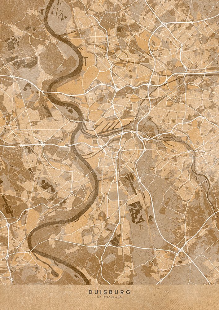Sepia vintage map of Duisburg Germany art print by Rosana Laiz Blursbyai for $57.95 CAD
