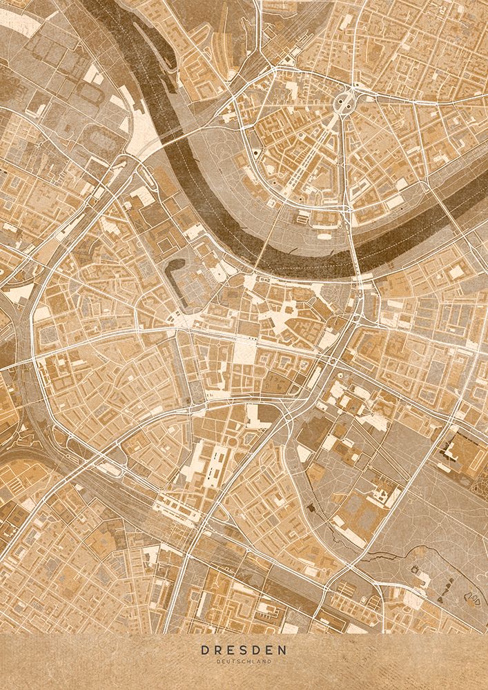 Sepia vintage map of Dresden downtown Germany art print by Rosana Laiz Blursbyai for $57.95 CAD