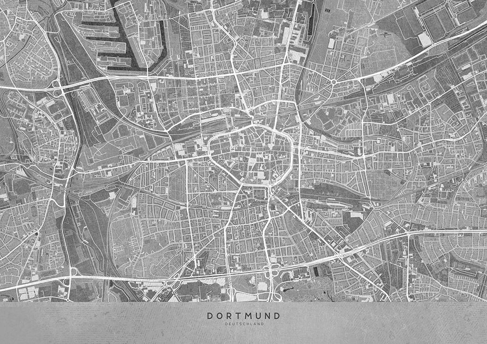 Gray vintage map of Dortmund Germany art print by Rosana Laiz Blursbyai for $57.95 CAD
