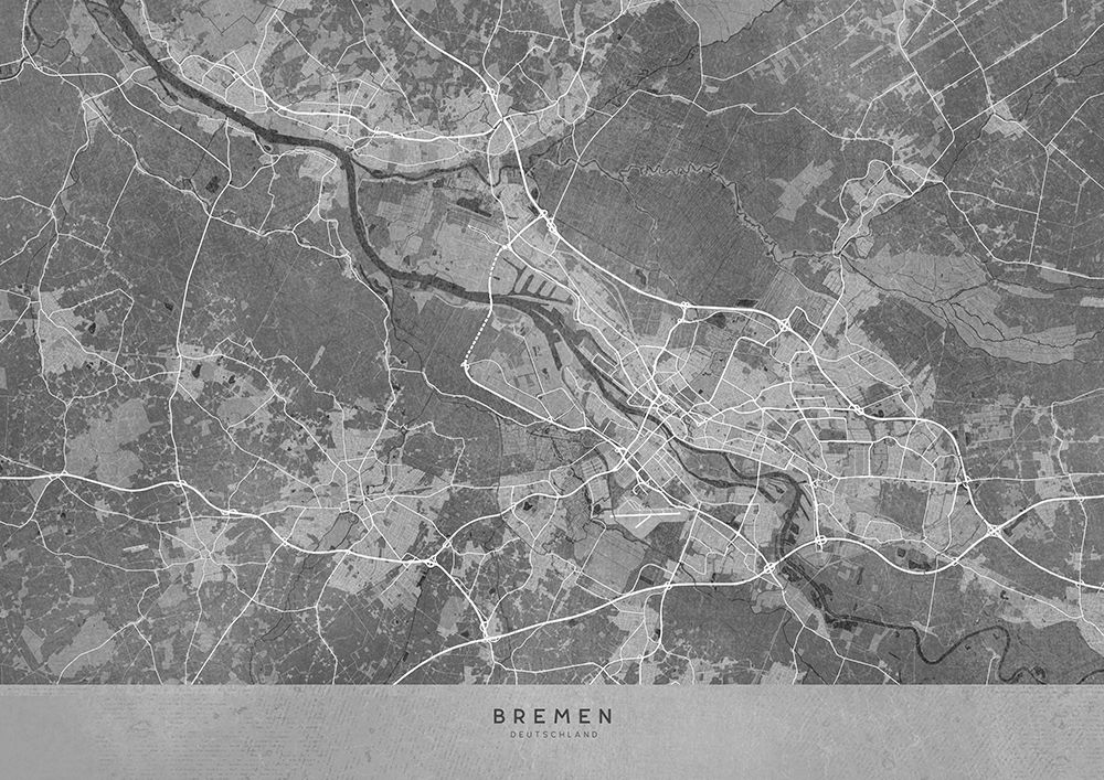 Gray vintage map of Bremen Germany art print by Rosana Laiz Blursbyai for $57.95 CAD