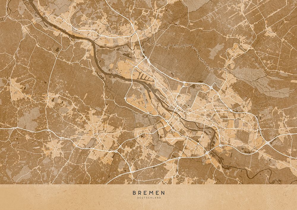 Sepia vintage map of Bremen Germany art print by Rosana Laiz Blursbyai for $57.95 CAD