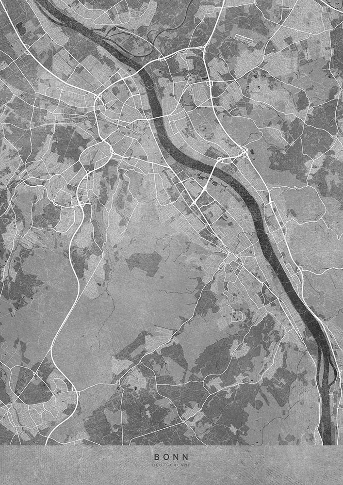 Gray vintage map of Bonn Germany art print by Rosana Laiz Blursbyai for $57.95 CAD