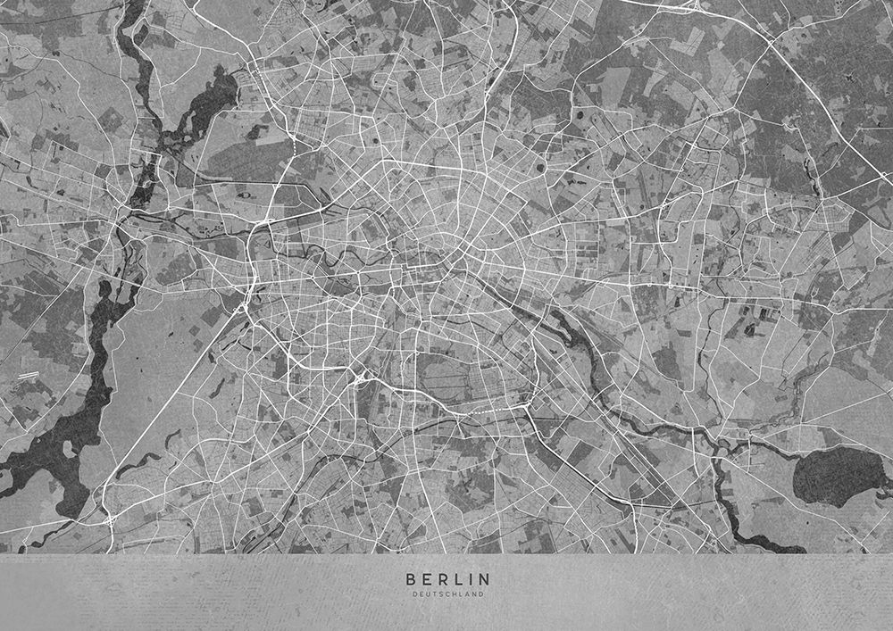 Gray vintage map of Berlin in Germany art print by Rosana Laiz Blursbyai for $57.95 CAD