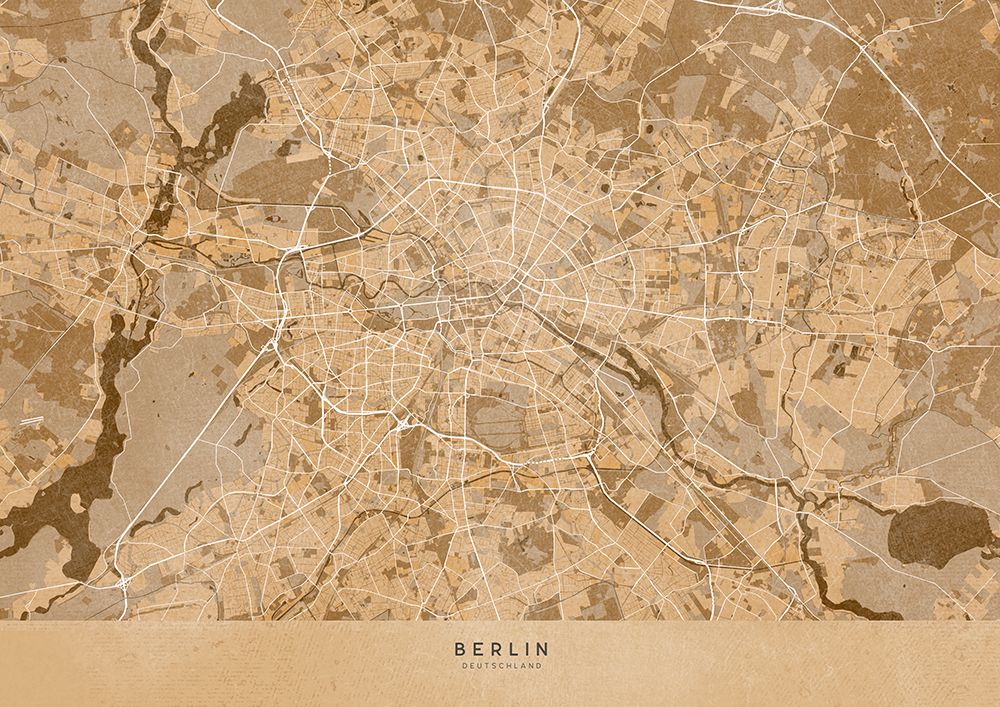 Sepia vintage map of Berlin in Germany art print by Rosana Laiz Blursbyai for $57.95 CAD