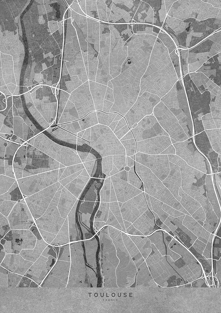 Gray vintage map of Toulouse France art print by Rosana Laiz Blursbyai for $57.95 CAD
