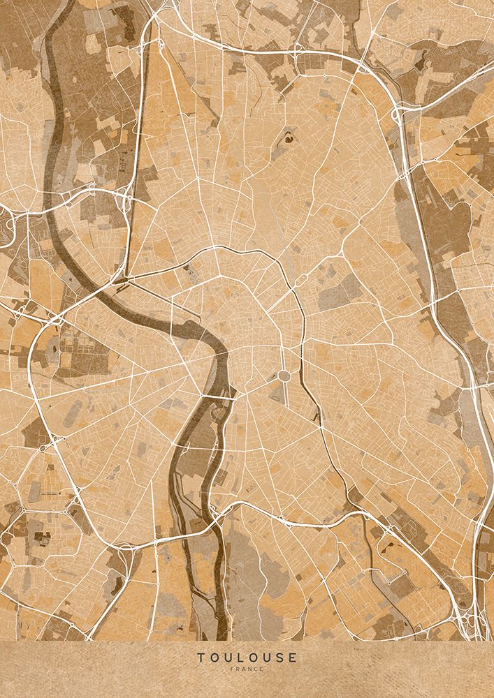 Sepia vintage map of Toulouse France art print by Rosana Laiz Blursbyai for $57.95 CAD