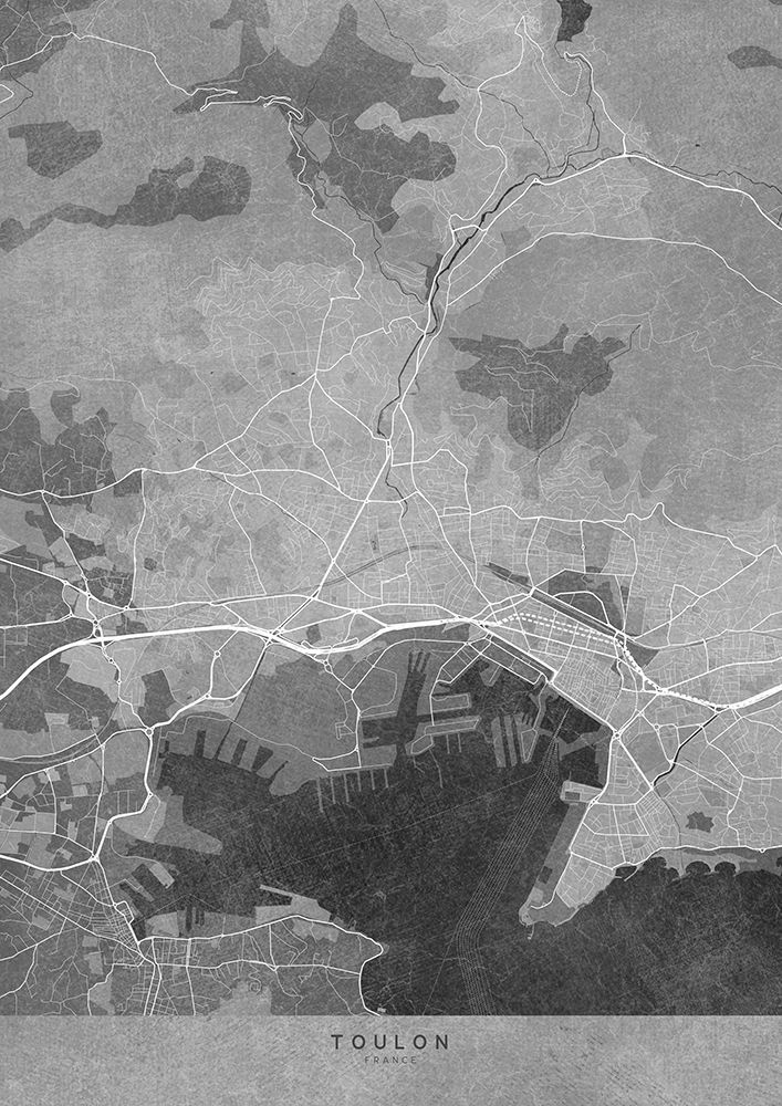 Gray vintage map of Toulon France art print by Rosana Laiz Blursbyai for $57.95 CAD